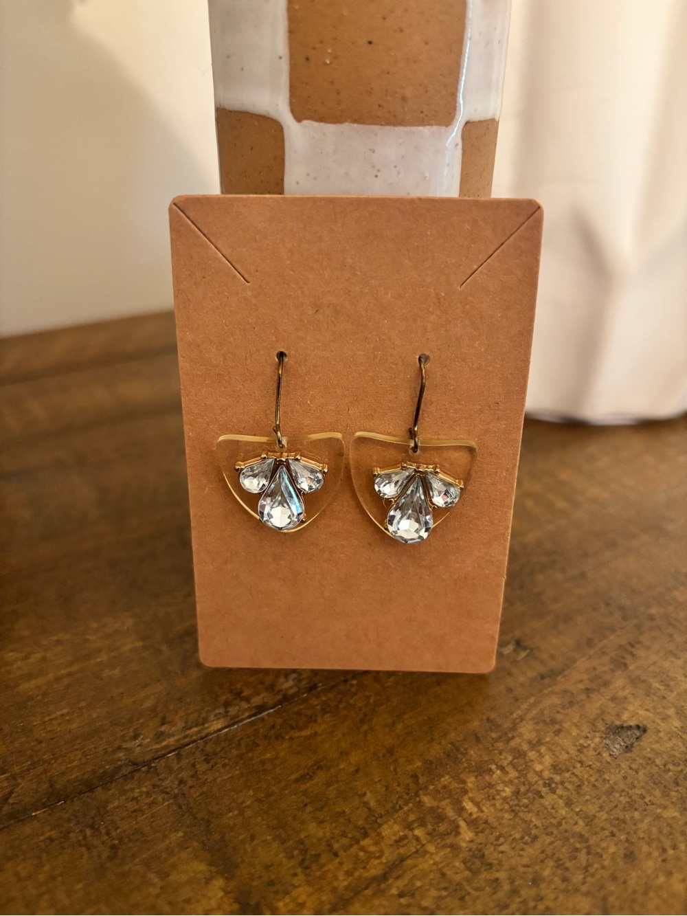 Gold Drop Earrings with Clear Crystals - Women Jewelry